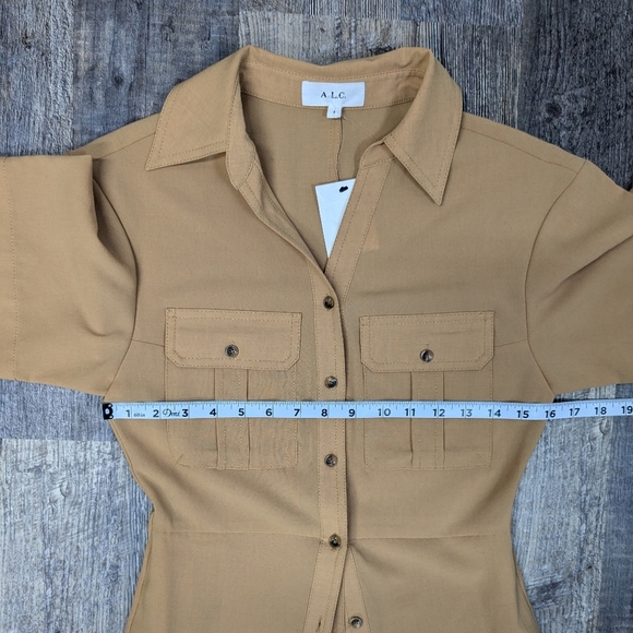 A.L.C. Florence Pleated Shirt Dress Raffia Tan Maxi Size 4 - Picture 11 of 13